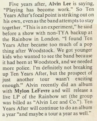 Ten Years After (1974 January to July)